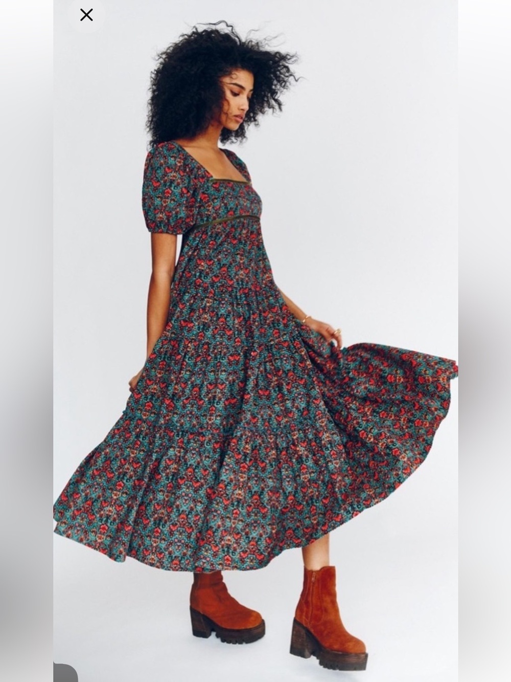 Free People Ashley Babydoll Tiered Maxi Dress Size Small Floral Velvet Ribbon - Picture 4 of 8